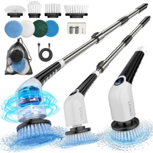 Electric Spin Scrubber, Cordless Cleaning Brush Scrubber for Home, 400RPM/Mins-8 Replaceable Brush Heads-90Mins Work Time, 3 Adjustable Size, 2 Speeds for Bathroom Shower Bathtub Glass Car